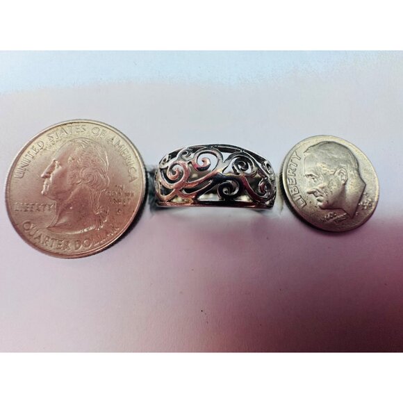 Vintage Estate Sterling Silver 925 Scroll Wide Band Ring Size 8, 2.6g NR Marked - Picture 10 of 12